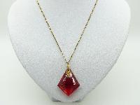 Vintage 30s Pretty Red Czech Crystal Glass Drop Pendant and Chain 45cms