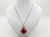 Vintage 30s Pretty Red Czech Crystal Glass Drop Pendant and Chain 45cms