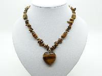 £18.00 - Lovely Real Tigers Eye Bead Necklace with Tigers Eye Heart Pendant 50cms