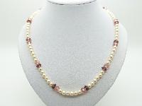 Vintage 80s Faux Pearl and Purple and Pink Crystal Glass Bead Necklace