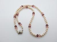 Vintage 80s Faux Pearl and Purple and Pink Crystal Glass Bead Necklace