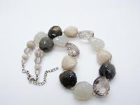 Lovely Chunky Four Colour Neutral Tones Lucite Plastic Faceted Bead Necklace 47cms