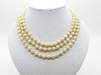 Vintage 50s Quality and Classy Three Row Glass Faux Pearl Bead Necklace 45cms