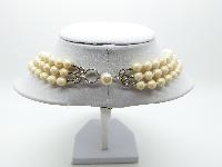 Vintage 50s Quality and Classy Three Row Glass Faux Pearl Bead Necklace 45cms