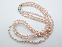 £8.00 - Vintage 50s Three Row Lucite Pink Bead and Plastic Pearl Necklace 66cms