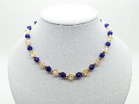 £10.00 - Vintage Redesigned Blue Glass and Crackle Bead Glass Necklace 41cms Long