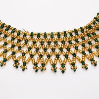 Vintage 50s Gold and Green Glass Bead Statement Collarette Necklace AMAZING