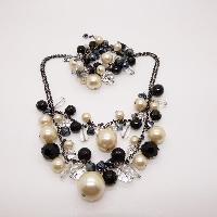 £28.00 - COAST Faux Pearl Black Glass and Crystal Dropper Necklace and Bracelet Set 