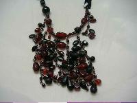 Warehouse 30s Style 3 Row Red Black Glass Bead Flapper Necklace New!