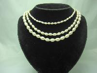 Vintage 50s 3 Row Glass Faux Pearl Bead Necklace WOW