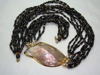 Vintage 70s 9 Row Brown Bead Necklace Huge MOP Side Feature Fabulous!