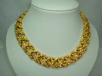 1960s Wide Textured Link Modernist Gold Collar Necklace