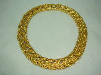 1960s Wide Textured Link Modernist Gold Collar Necklace