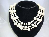 1950s Chunky 3 Row Cream Honeycomb Lucite Bead Necklace