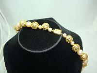 1950s Chunky Faux Pearl & Gold Filigree Bead Necklace  