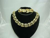 Vintage 80s Chunky Gold Link Necklace & Bracelet Set 