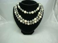 1950s Style 3 Row Faux Pearl & Silver Bead Necklace 