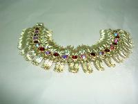 Vintage 50s Fab Lisner Red Diamante Wide Fancy Link Goldtone Bracelet 