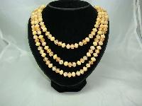 Vintage 50s 3 Row Peach Lucite Bead Necklace Fab Clasp!