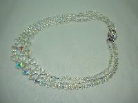 1950s 3 Row Crystal Glass Bi Conical Bead Necklace Diamante Clasp Wow!