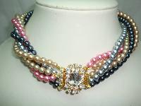 1950s 5 Row Multicoloured Pearl Necklace DIAMANTE CLASP