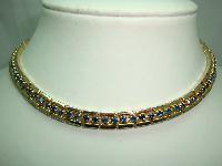 1950s Fab Sapphire Blue Diamante Gold Collar Necklace 