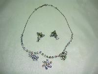 30s AB Rainbow Crystal Diamante Flower Drop Necklace and Earrings Set