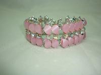 Vintage 50s Amazing Wide Pink Moonglow Lucite AB Diamante Bracelet 