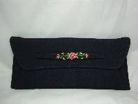 1940s Black Crepe Evening Clutch Handbag Petit Point 