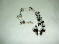 Art Deco Rolled Gold Link Black & Silver Foil Glass Bead Necklace