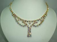 Vintage 50s Sparkling AB Diamante Cascade Tassel Drop Necklace 