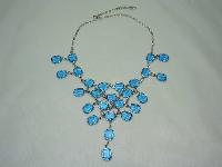 Vintage 50s Style GlamorousTeal Blue Glass Drop Bib Cascade Necklace