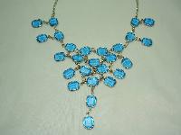 Vintage 50s Style GlamorousTeal Blue Glass Drop Bib Cascade Necklace