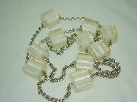 Vintage 70s Chunky Clear White Lucite Cube Bead Silvertone Necklace
