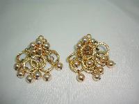 1960s Groovy Go-Go Circles & Beads Dangle Drop Clip On Gold Earrings