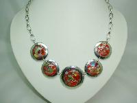 Fabulous Chunky Red Murano Glass Circles Silver Necklace and Bracelet 