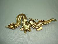 Vintage 50s Stunning Multi Coloured Diamante Encrusted Gold Snake Brooch 