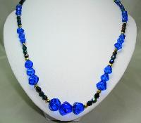 Vintage 50s Blue Glass and AB Peacock Sparkle Glass Bead Necklace