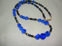 Vintage 50s Blue Glass and AB Peacock Sparkle Glass Bead Necklace