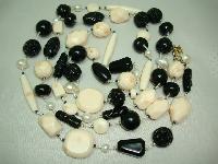 Black and Cream Rose Carved Lucite Bead Necklace with Cultured Pearls!