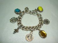 1950s Unique and Fabulous Chunky Glass and Goldtone Charm Bracelet 