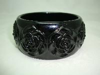 Fabulous Chunky Wide Black Carved Roses Plastic Bangle Statement Piece