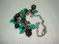 Signed Malissa J Green Glass Bead & Smokey Quartz Glass Charm Necklace