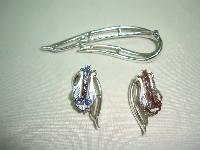 60s Signed Sarah Cov Silver Openwork Swirl Design Brooch and Earrings 