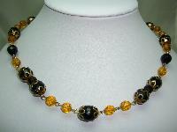 Vintage 50s Stunning Black  Glass and Citrine Crystal Bead Necklace