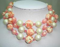 1950s Fab 3 Row Pink and White Lucite Crystal and Pearl Bead Necklace
