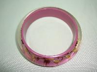 Designer Zsiska Pink Gold and Red Flowers Birds Clear Lucite Bangle