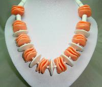 1960s Chunky White and Orange Lucite Swirl Disc Bead Garland Necklace