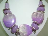 Stunning Chunky Purple and Clear Lucite Bead and Silver Disc Necklace