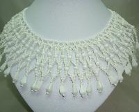 1950s Wide White Glass Bead Lattice Work Cleopatra Collar Necklace Wow